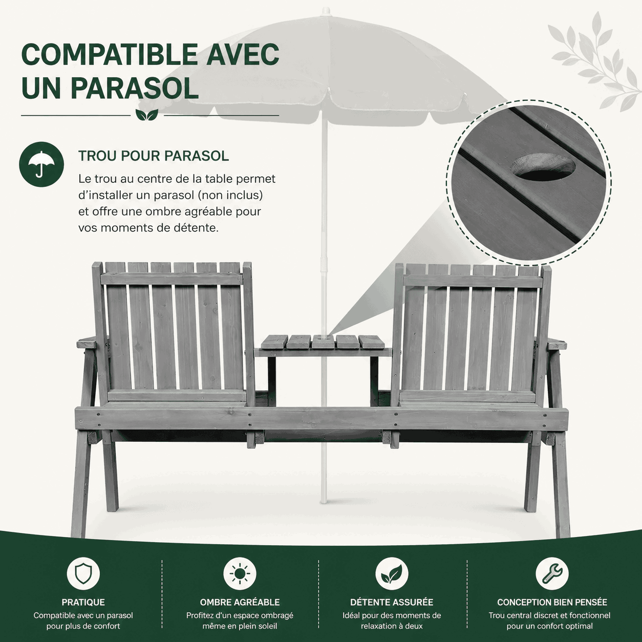Banc de jardin avec table intégrée Jardin d'Orée