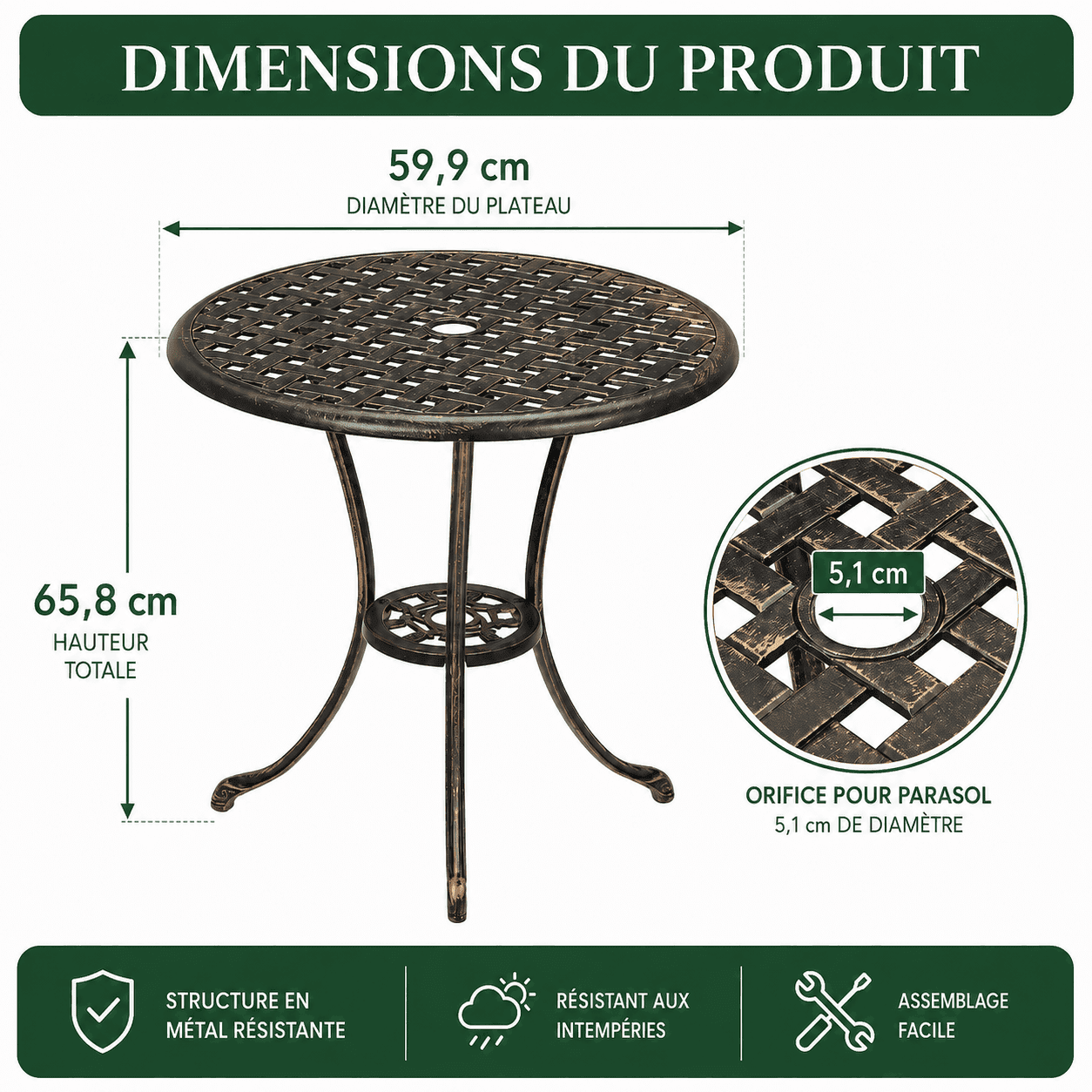 Table de jardin ronde aluminium Jardin d'Orée