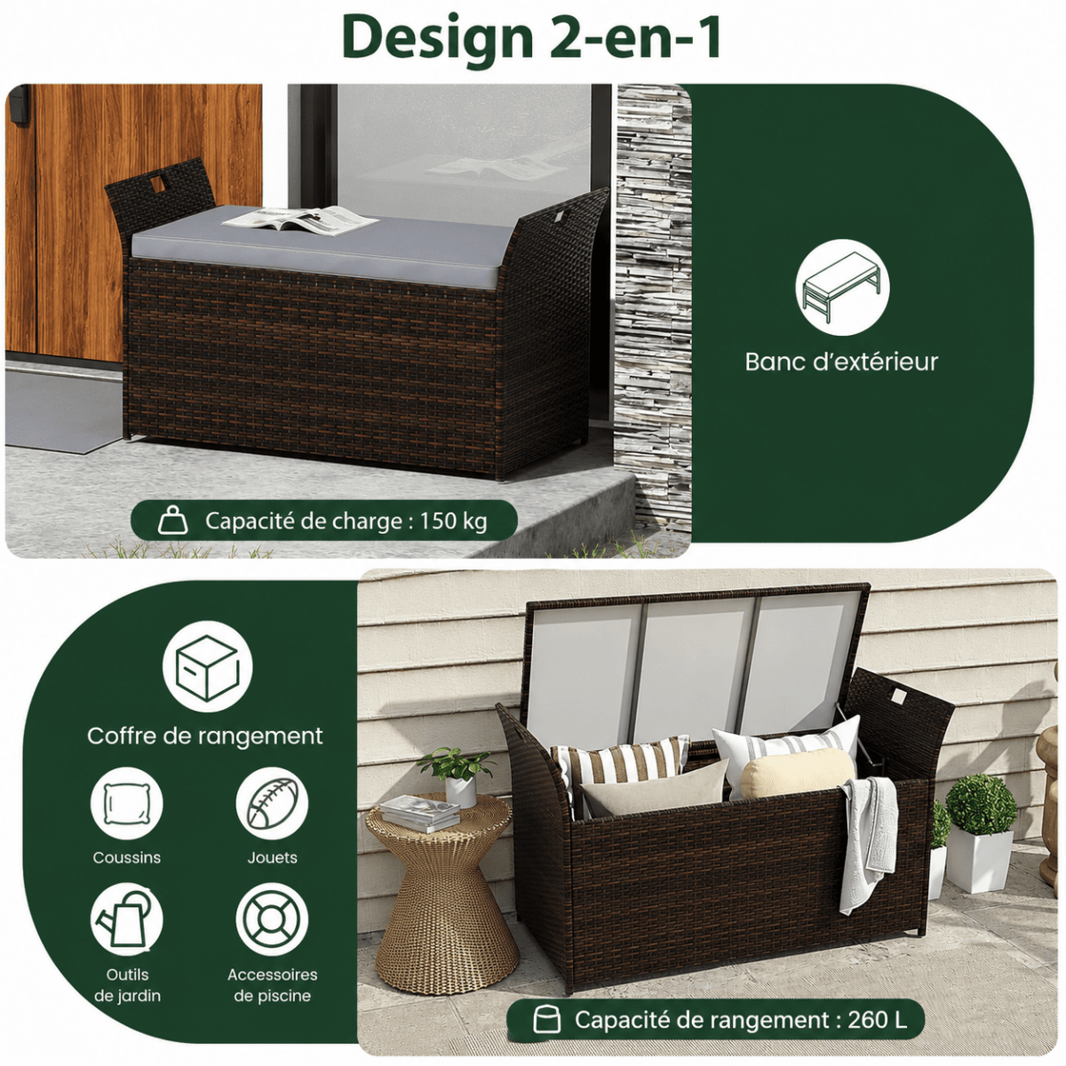 Banc de jardin avec rangement Jardin d'Orée