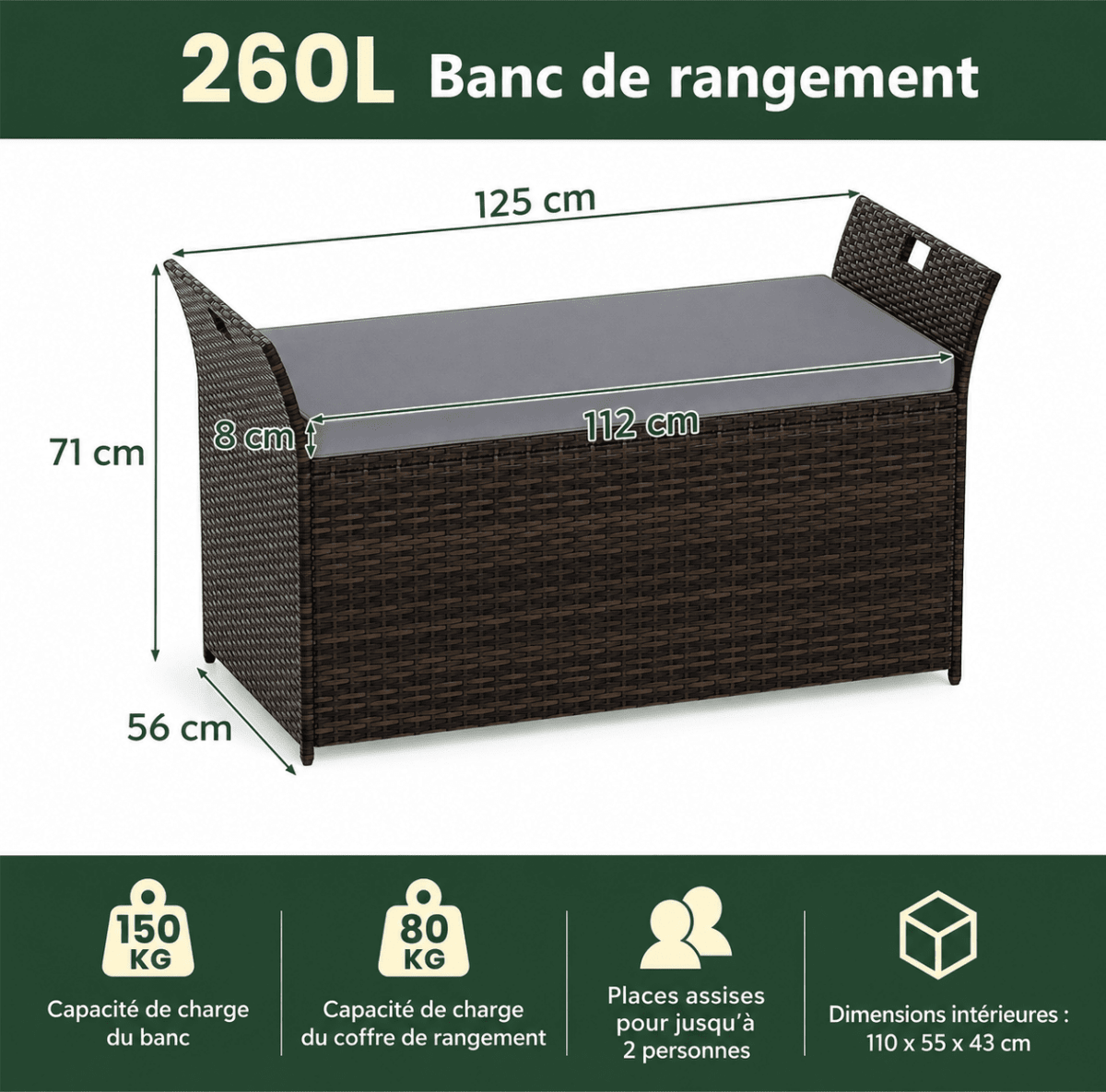 Banc de jardin avec rangement Jardin d'Orée