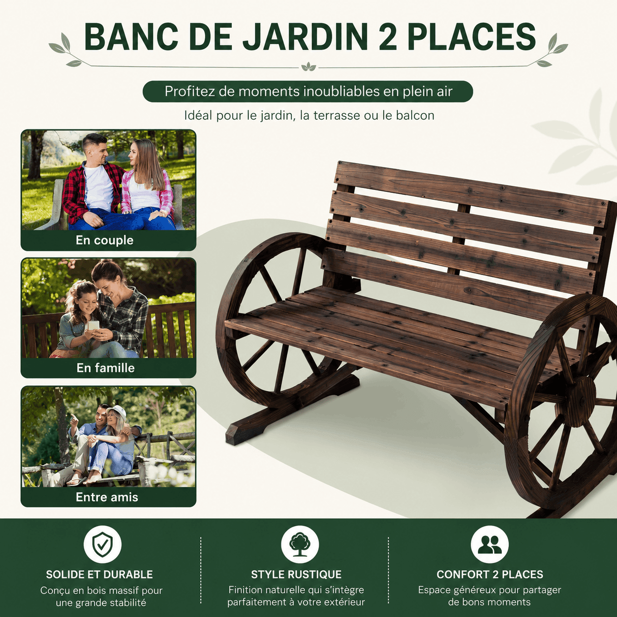 Banc de jardin avec roue Jardin d'Orée