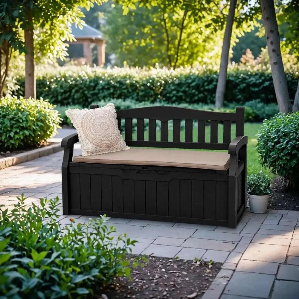 Banc et coffre de rangement exterieur