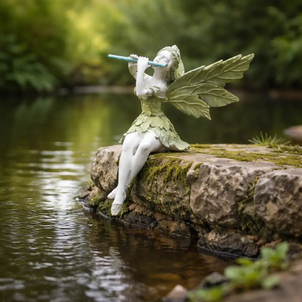 Statue de fée assise en résine pour jardin
