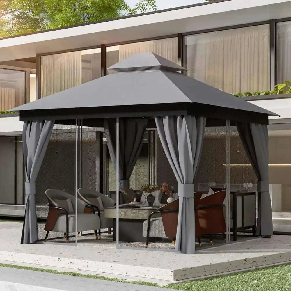 Tonnelle de jardin avec moustiquaire et rideaux