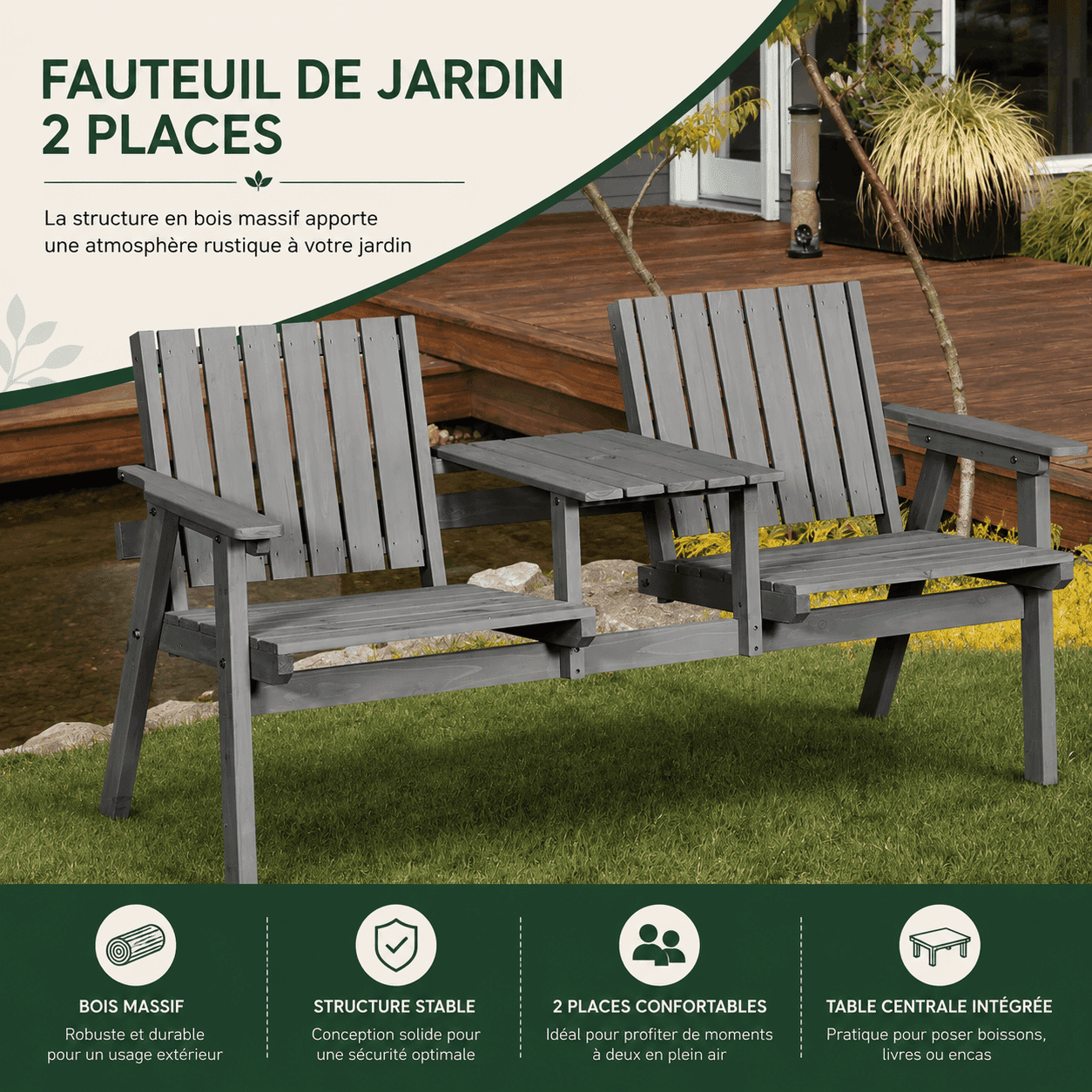 Banc de jardin avec table intégrée Jardin d'Orée 