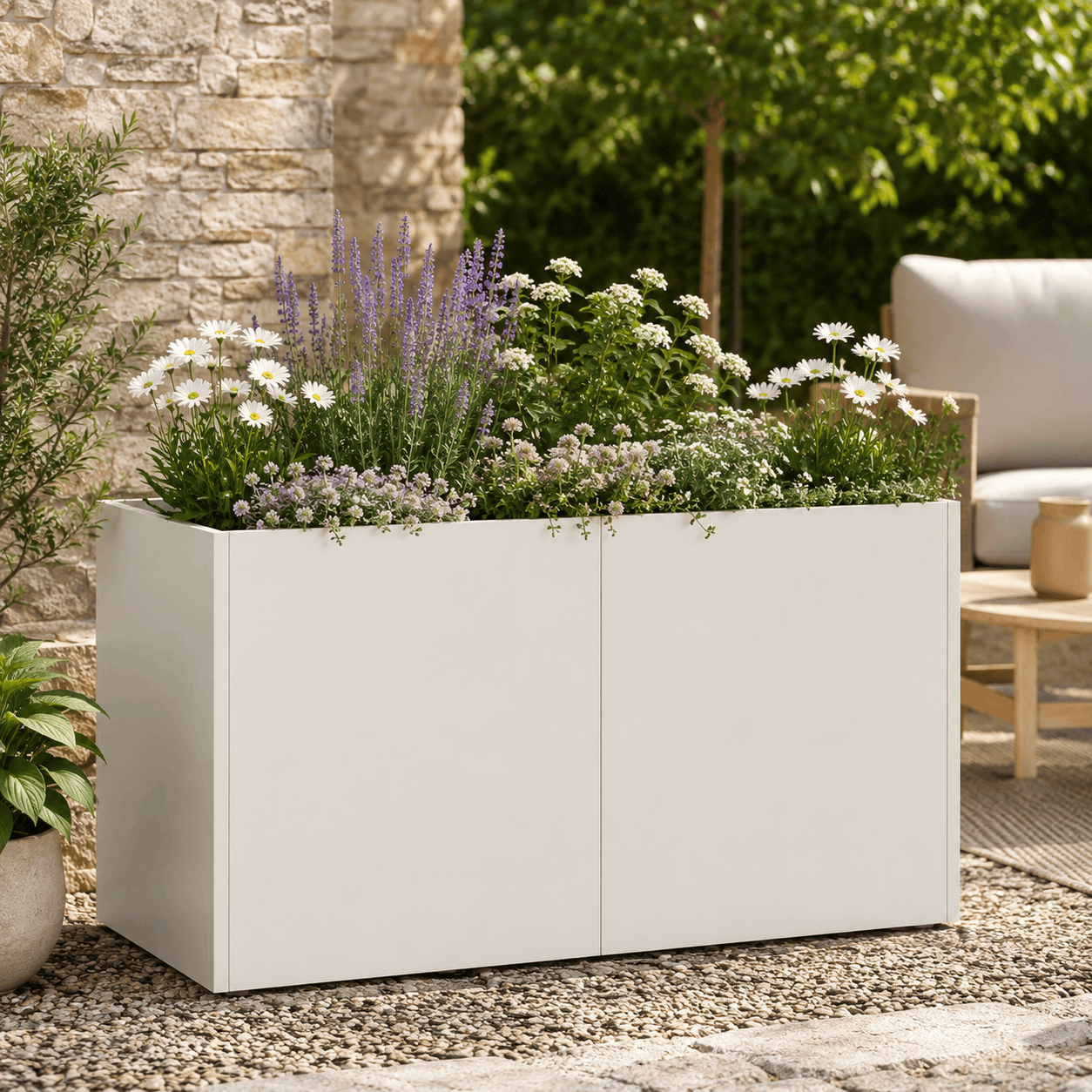 jardinière blanche extérieur grande taille Jardin d'Orée