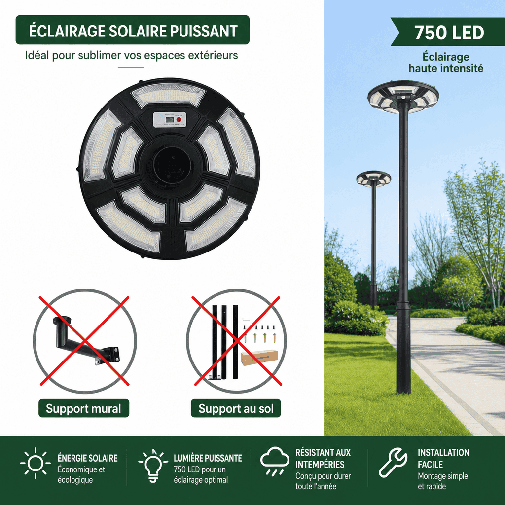 Lampadaire solaire extérieur sur pied Jardin d'Orée 