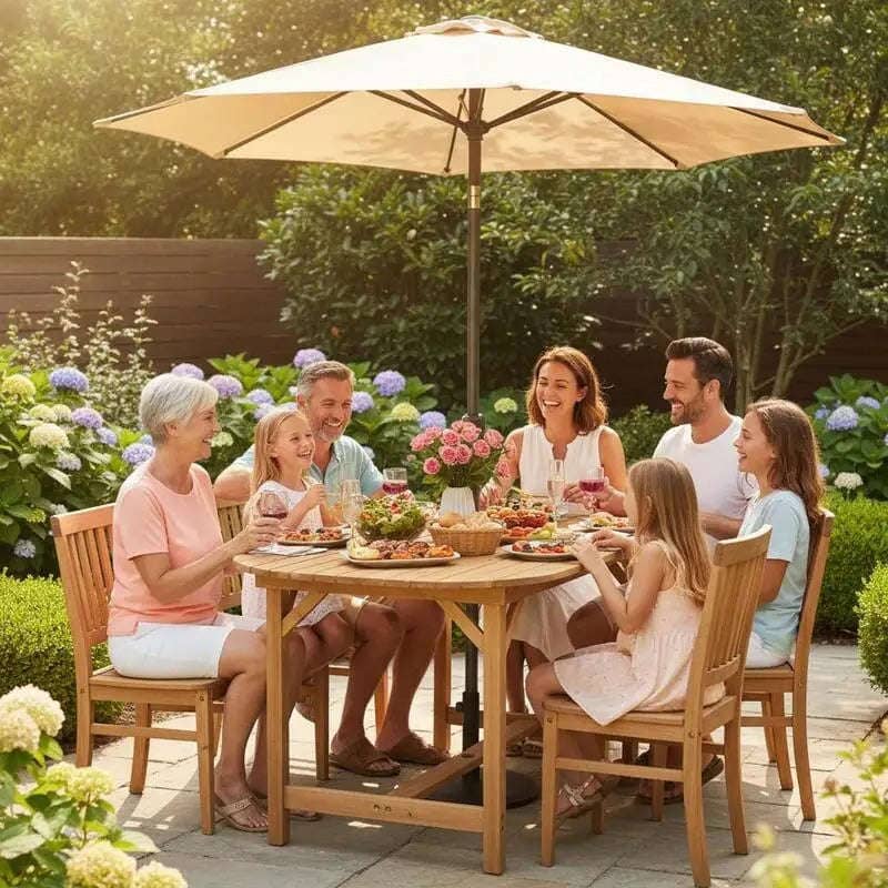 Salon de jardin avec trou parasol Jardin d'Orée 