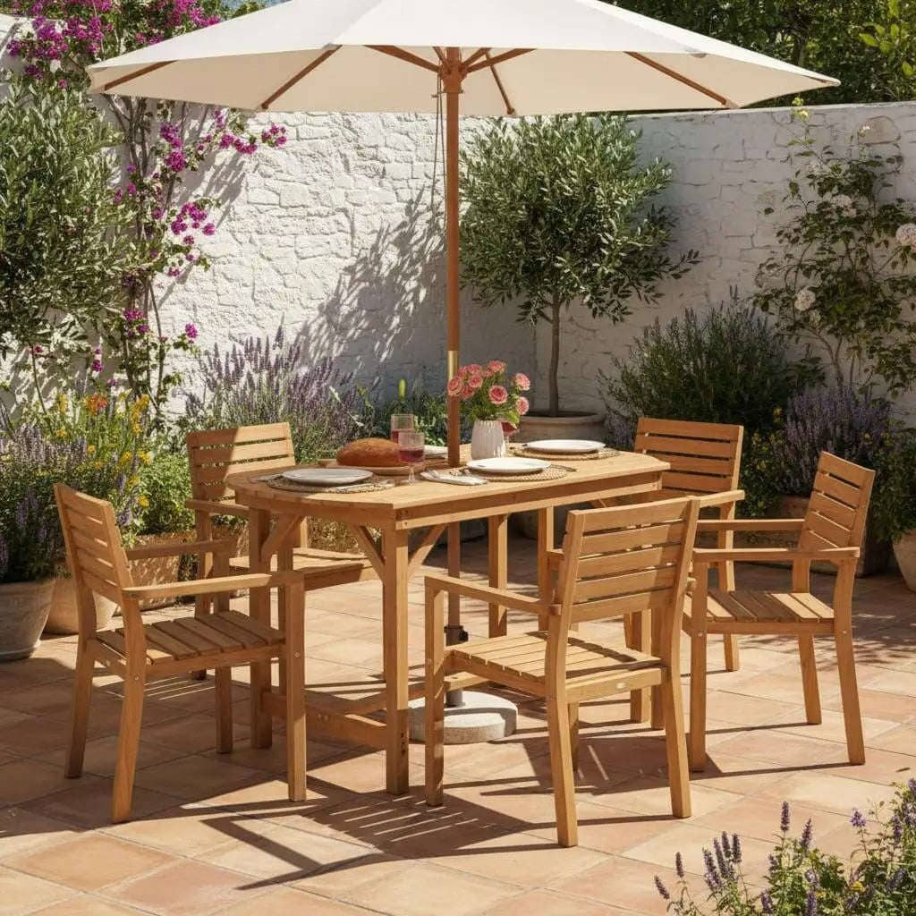 Salon de jardin avec trou parasol Jardin d'Orée 