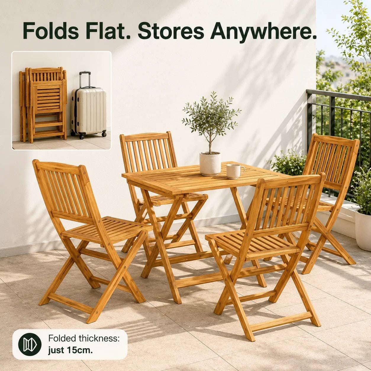 Set de jardin 1 table 4 chaises acacia Jardin d'Orée 