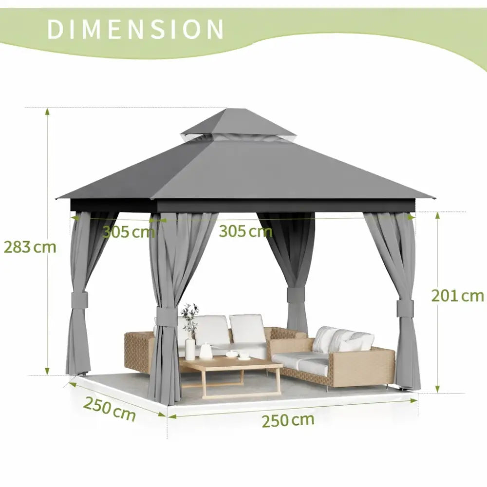 Tonnelle de jardin avec moustiquaire et rideaux