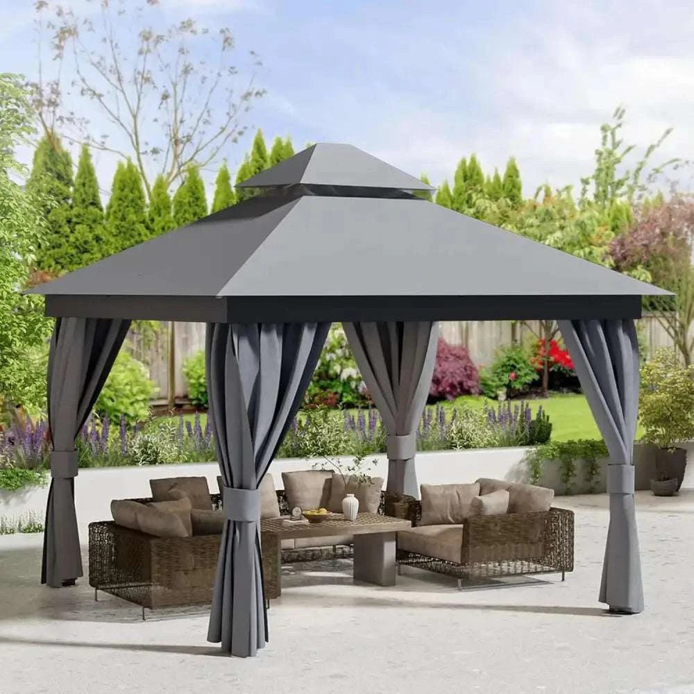 Tonnelle de jardin avec moustiquaire et rideaux